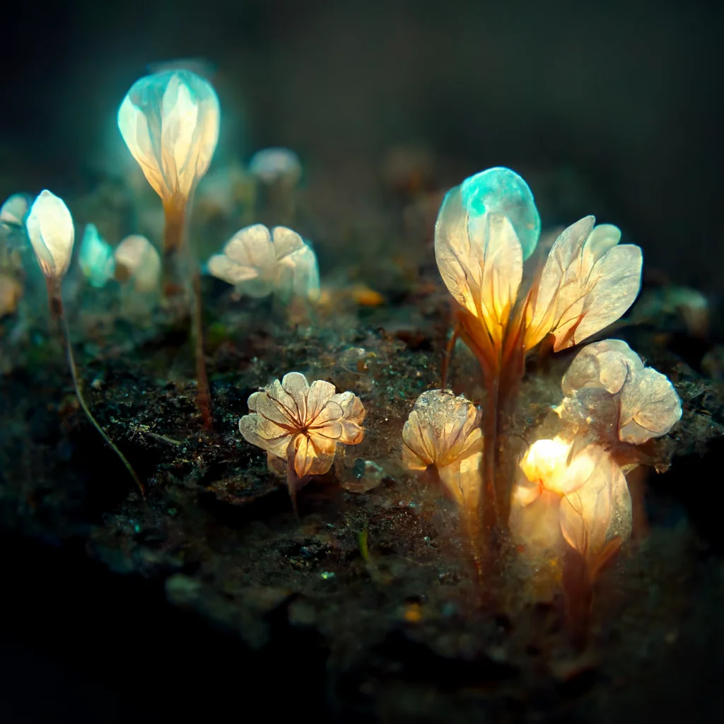 Irregular glowy flowers growing from the ground (variant B)