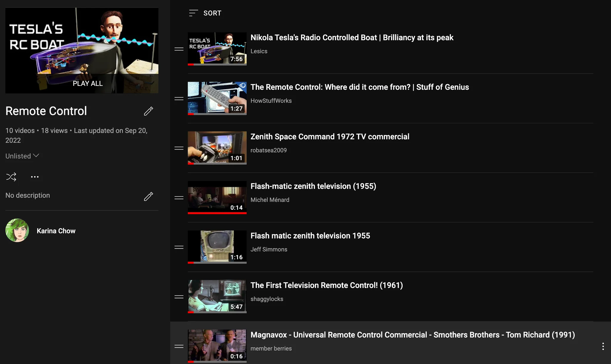 Screenshot of a youtube playlist