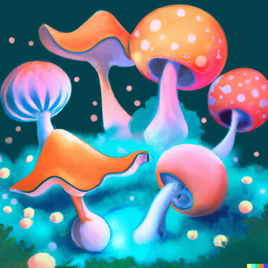 A set of colorful mushrooms