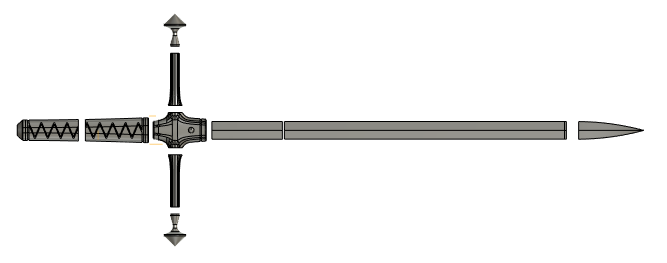 Screenshot of a parts of a sword constructed in CAD