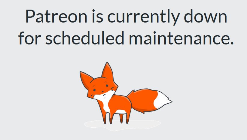 Patreon Maintenance Page with a fox illustration