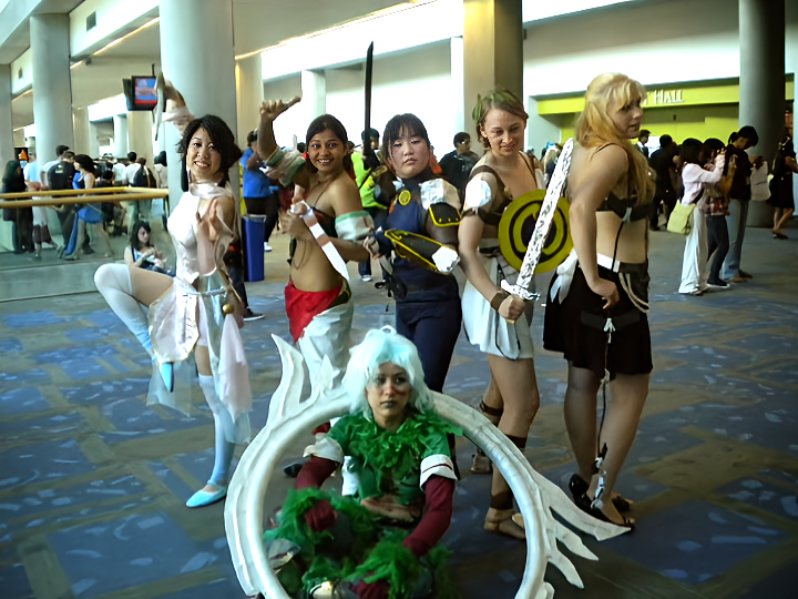 Photograph of a group of girls all dressed up as warriors