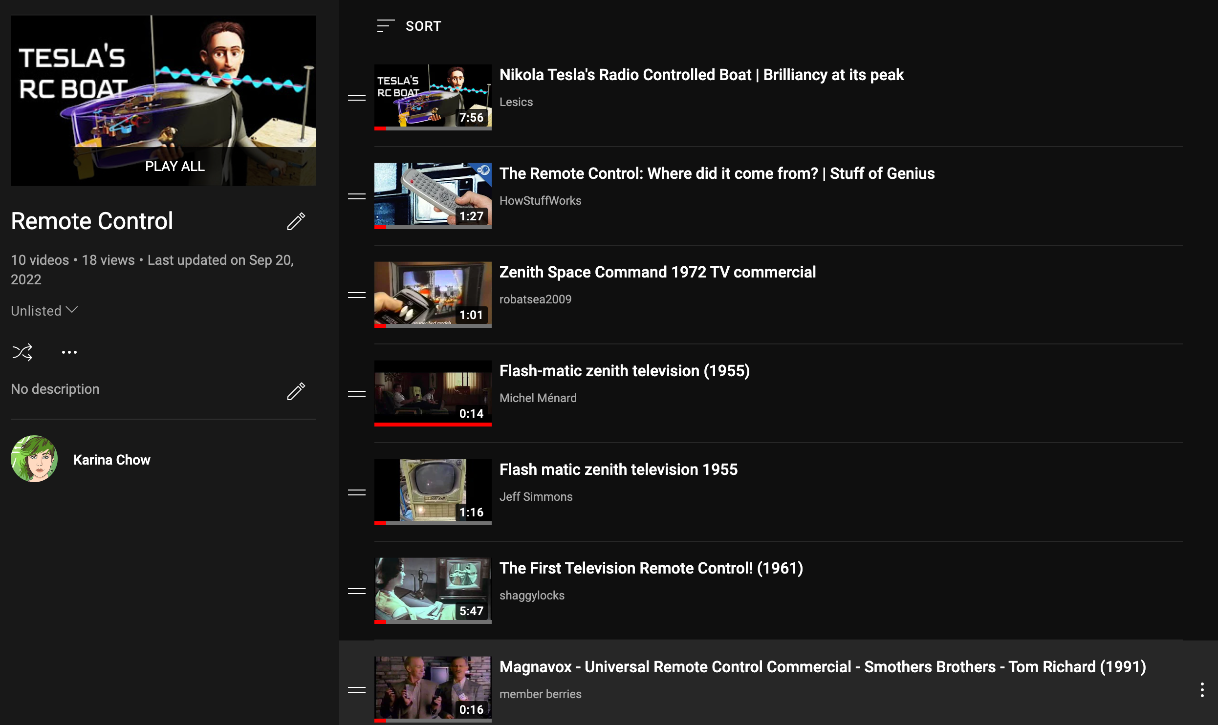 Screenshot of a youtube playlist