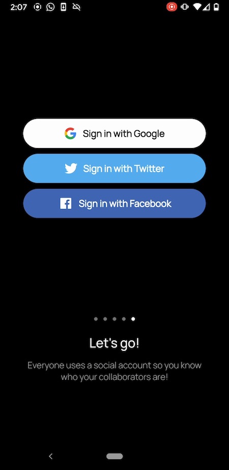 A screenshot of a login screen showing login options for Twitter, Facebook, or Google